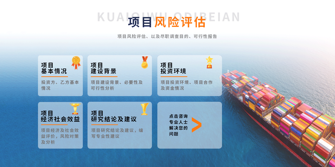 项目风险评估
项目风险评估、以及尽职调查目的、可行性报告
项基本情况
投资方、乙方基本
情况
项自经济社会效益
项目经济及社会效益澇饶家哫太价，风险对策及分析
分鞅
E建设背景
项目建设背景、必要性及
可行性分析
项IE研苿镥氌妥旬甡号ㄛ铫住结论及建议
项目研究结论及建议，编写专业性建议
分投资环境
女日
项目投资环境、项目合作及资金情况
点击咨询专业人士解决您的
问题